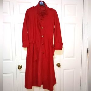 Womens Red Vintage Wool Trench Coat Button Collar Belt Pocket Winter Fall S